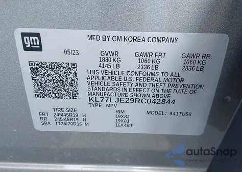 2024 Chevrolet Trax Fwd 2Rs from USA, damaged, VIN KL77LJE29RC042844